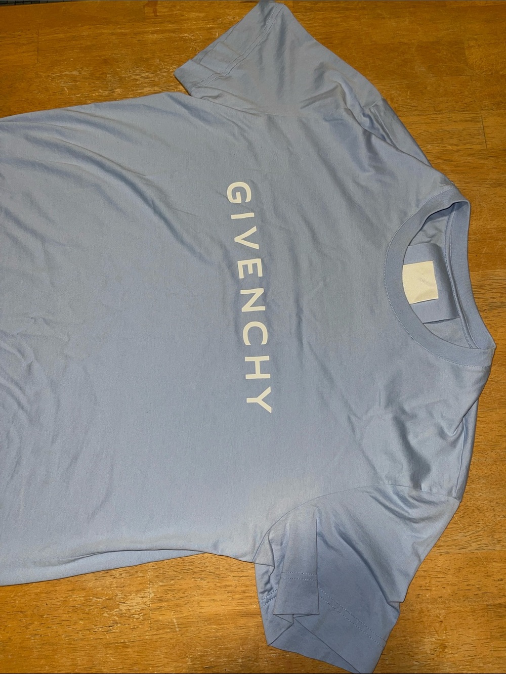 Givenchy Pale Blue Crewneck T-Shirt with Vertical White Logo